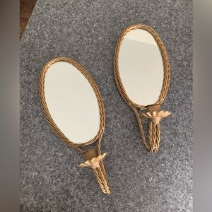 Mid century modern Gold Oval braided Wall Mirrors sconces set of 2